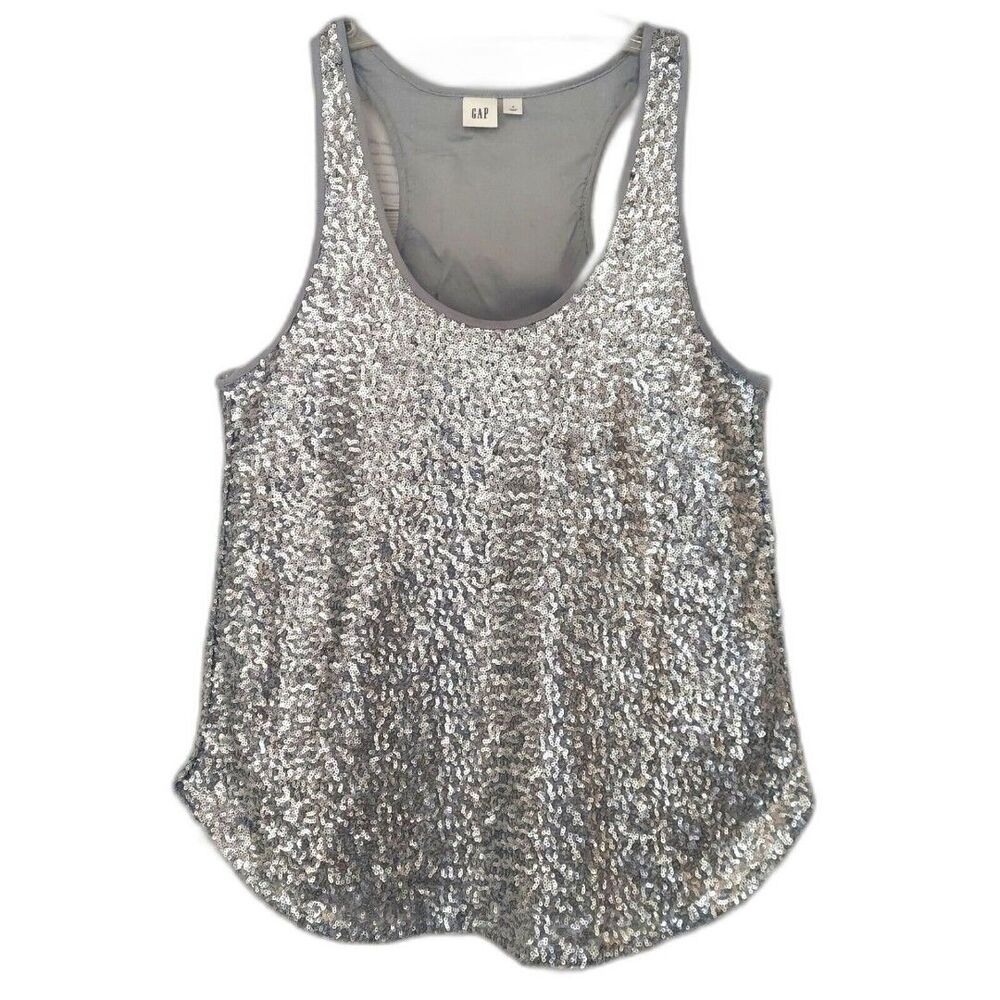 Gap Silver Sequin Tank Top Size Small Metallic Party Holiday Blouse